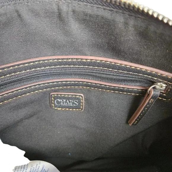 Chaps Black Nylon Shoulder Bag Purse Front Pockets Back Zipper Compartment - Picture 4 of 8